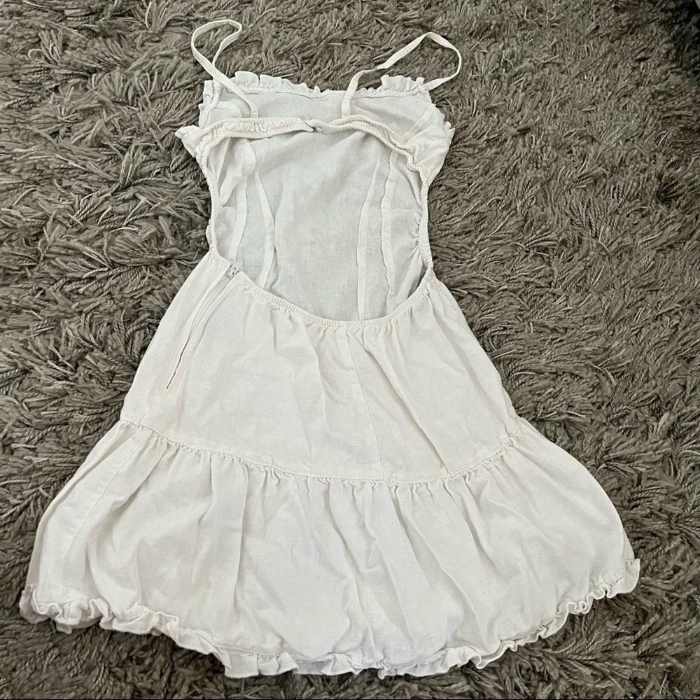 White Cutout Open Back Linen Mini Dress, XS